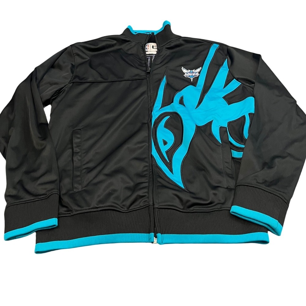 NBA Charlotte Hornets Track Jacket Mens XL Black Teal Full Zip Graphic Logo